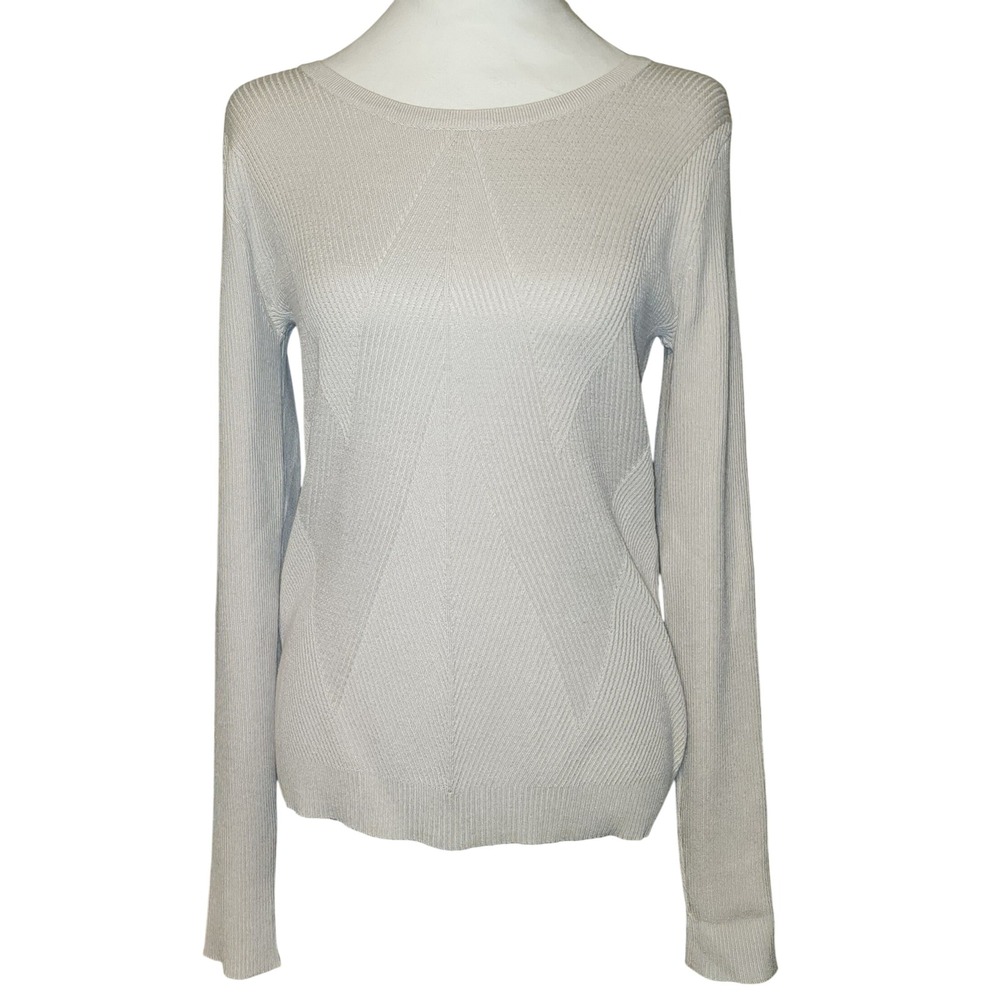Tahari Textured Knit Long Sleeve Sweater Top Womens Size LG Light Beige